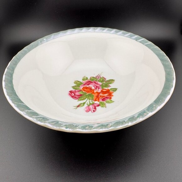 Vintage Yamatsu Japanese Soup Rice Bowl With Aqua Lusterware Trim - Picture 1 of 8